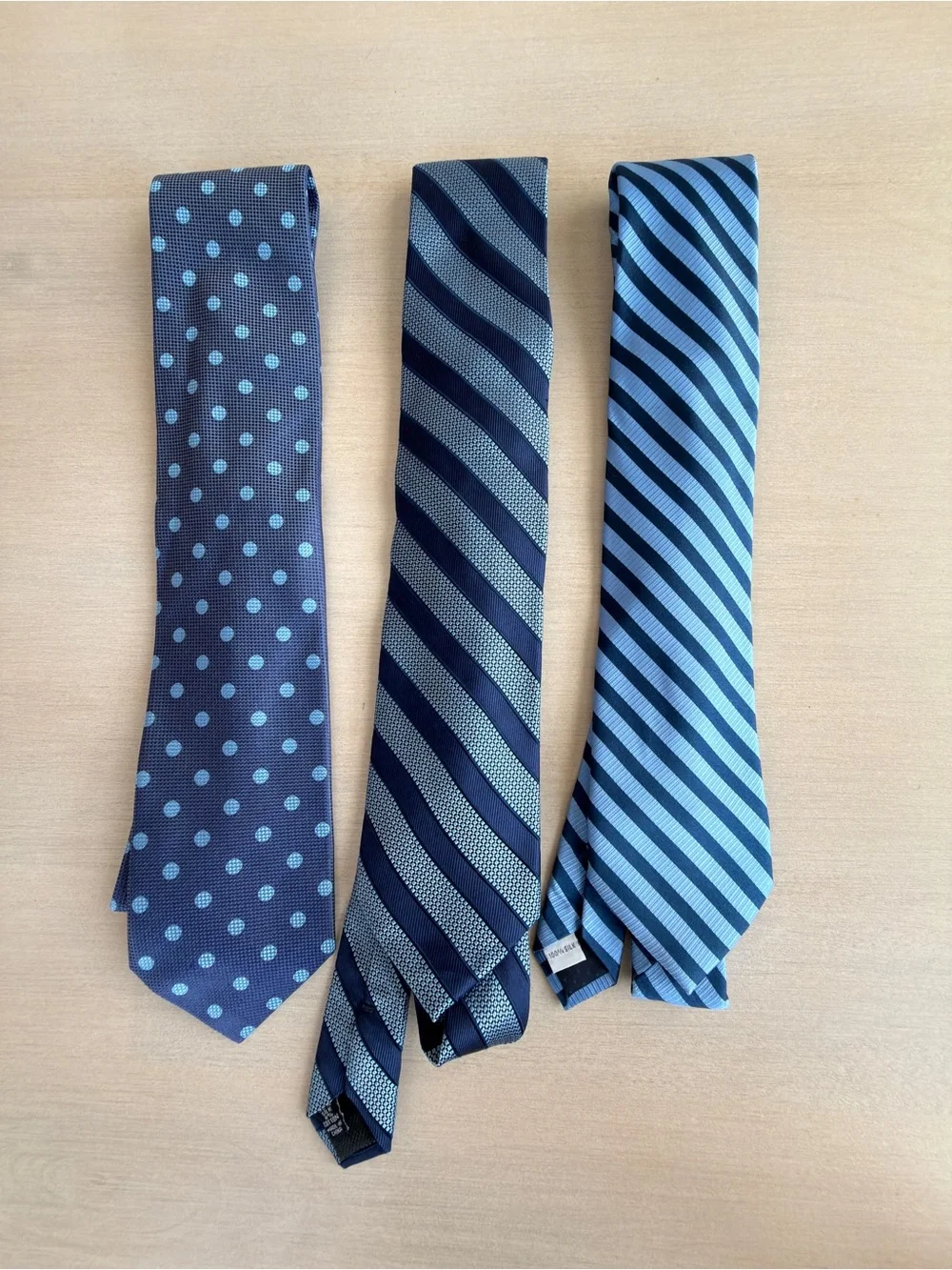 Men's Blue Patterned Ties - Classic Navy and Sky Stripes - Set of 3
